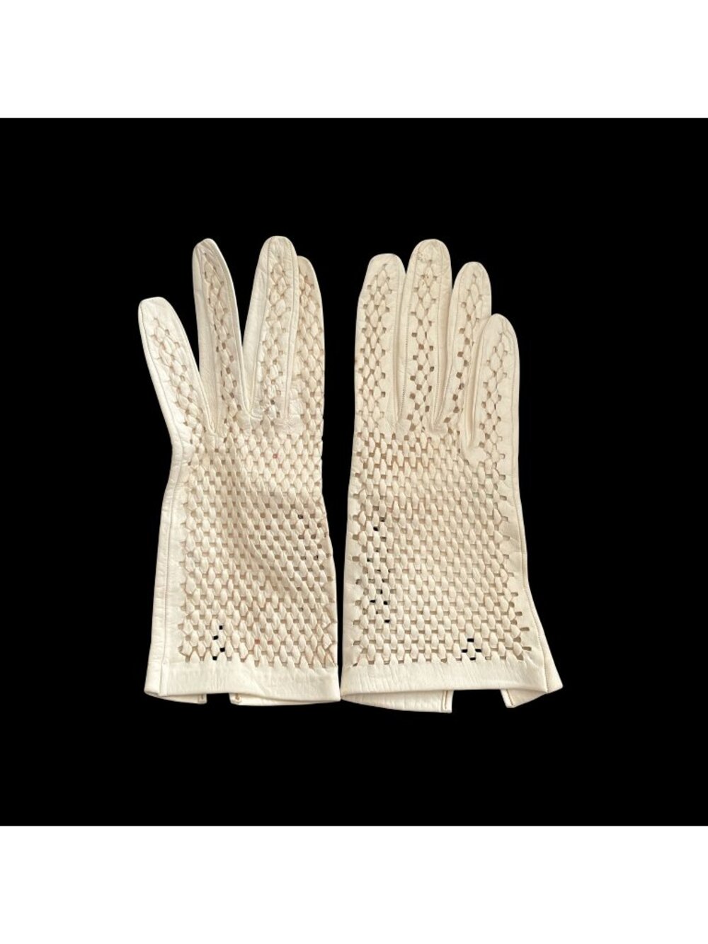 Vintage Women's White Woven Leather Kid Gloves Size 7